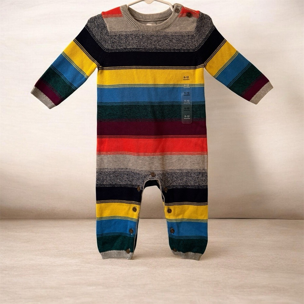 Baby GAP Rainbow Stripe Sweater Romper NWT 6-12 Months Multicolor Knit NEW